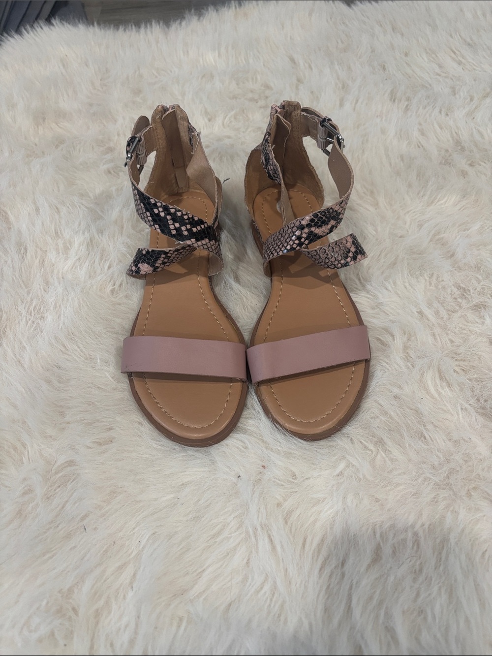 Esprit Pink Front-Strap Sandals with Snake-Print Ankle Straps